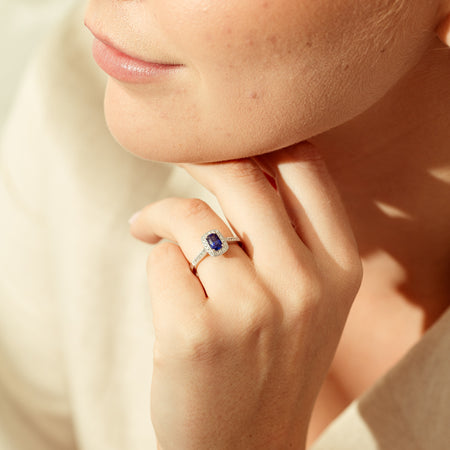 18ct White Gold 1.12ct Sapphire & Diamond Aria Ring-Ring-Walker & Hall