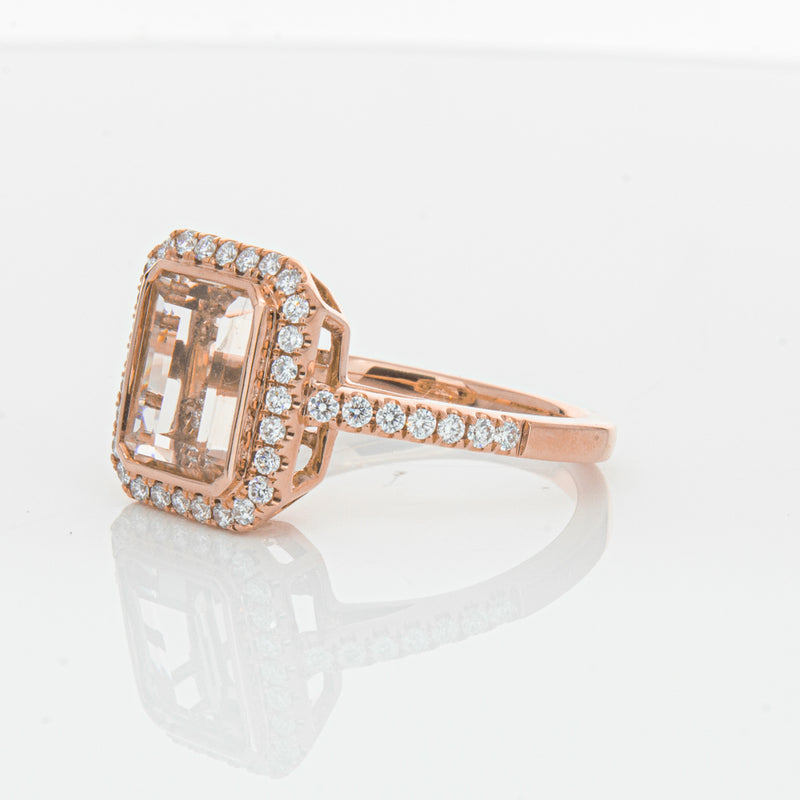 18ct Rose Gold Morganite & Diamond Ring-Ring-Walker & Hall
