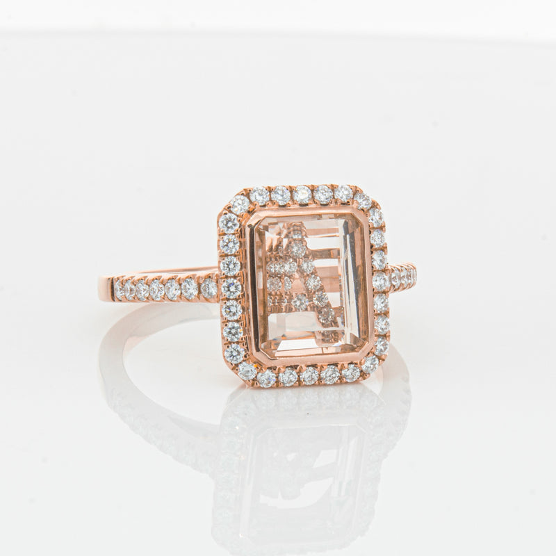 18ct Rose Gold Morganite & Diamond Ring-Ring-Walker & Hall