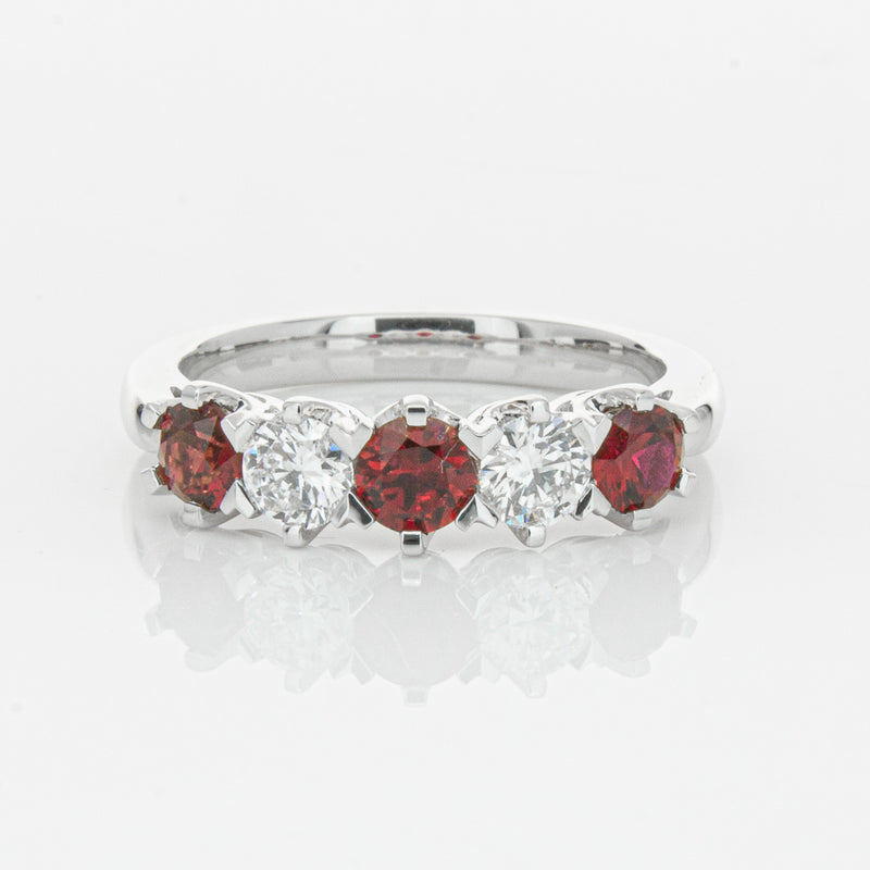 18ct White Gold Ruby & Diamond Pentagon Ring-Ring-Walker & Hall