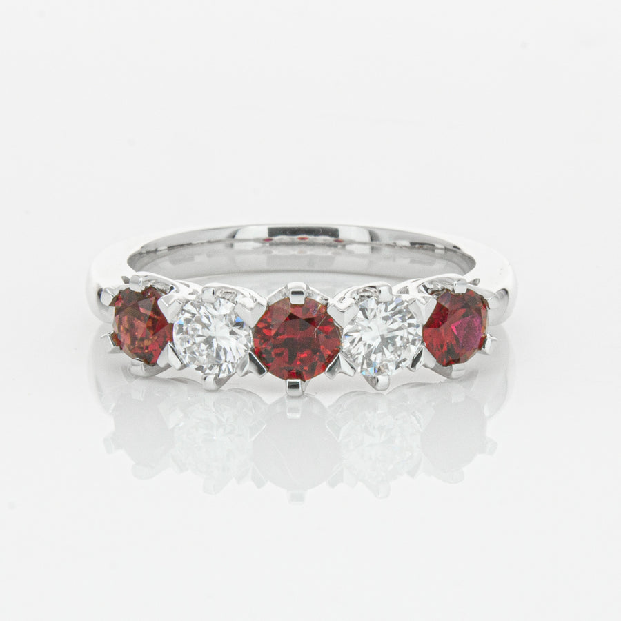 18ct White Gold Ruby & Diamond Pentagon Ring-Ring-Walker & Hall