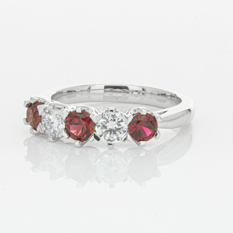 18ct White Gold Ruby & Diamond Pentagon Ring-Ring-Walker & Hall