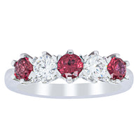 18ct White Gold Ruby & Diamond Pentagon Ring-Ring-Walker & Hall