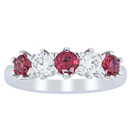 18ct White Gold Ruby & Diamond Pentagon Ring-Ring-Walker & Hall