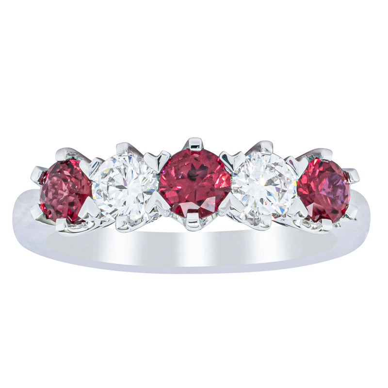 18ct White Gold Ruby & Diamond Pentagon Ring-Ring-Walker & Hall