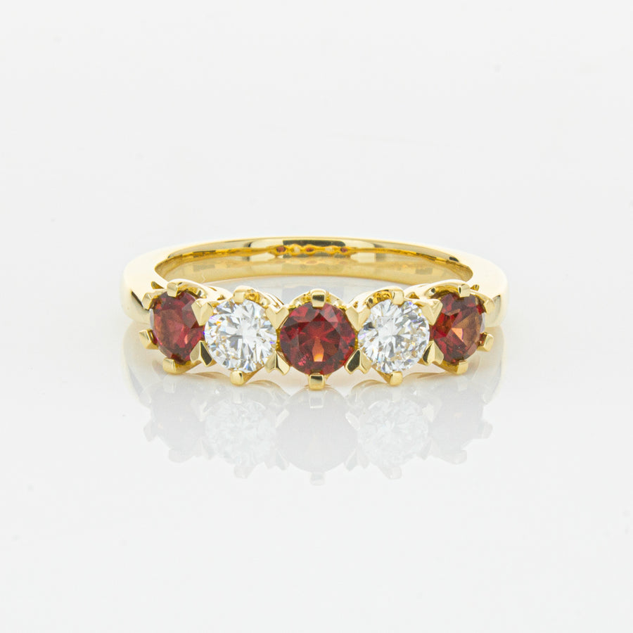 18ct Yellow Gold Ruby & Diamond Pentagon Ring-Ring-Walker & Hall