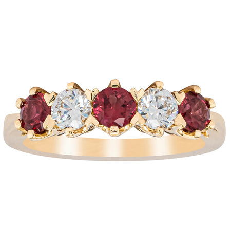 18ct Yellow Gold Ruby & Diamond Pentagon Ring-Ring-Walker & Hall