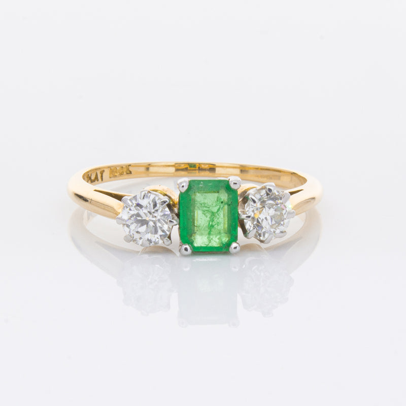 Deja Vu 17ct Yellow Gold & Platinum .50ct Emerald & Diamond Ring-Ring-Walker & Hall