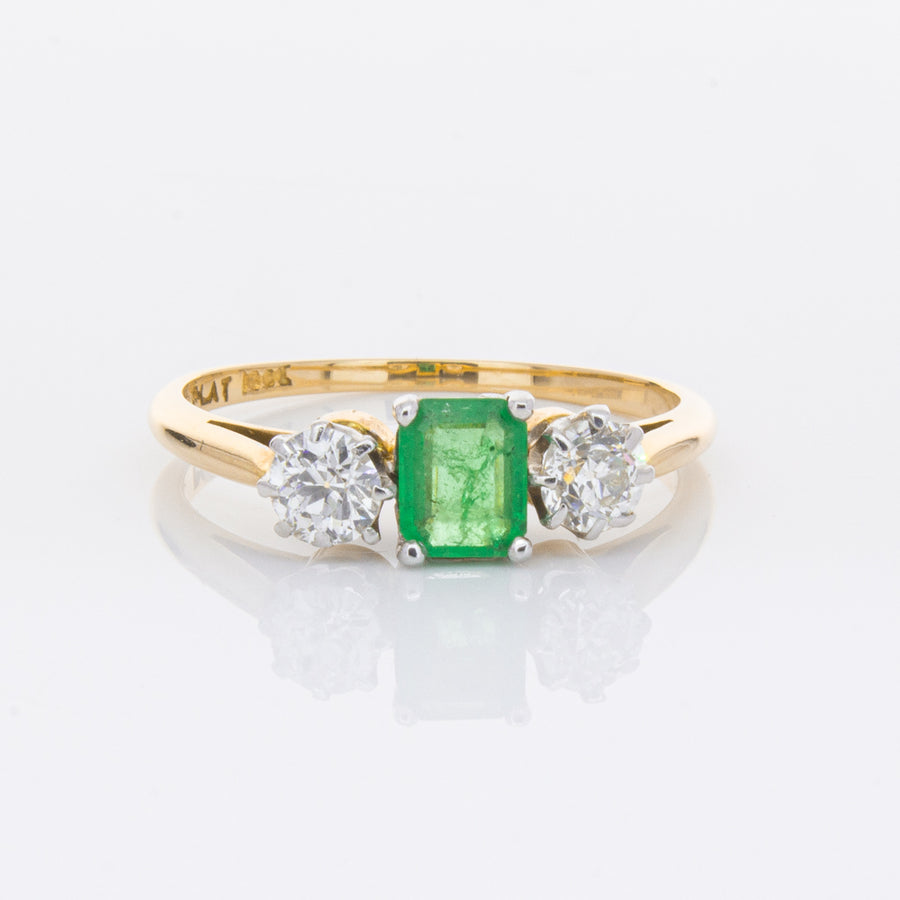 Deja Vu 17ct Yellow Gold & Platinum .50ct Emerald & Diamond Ring-Ring-Walker & Hall