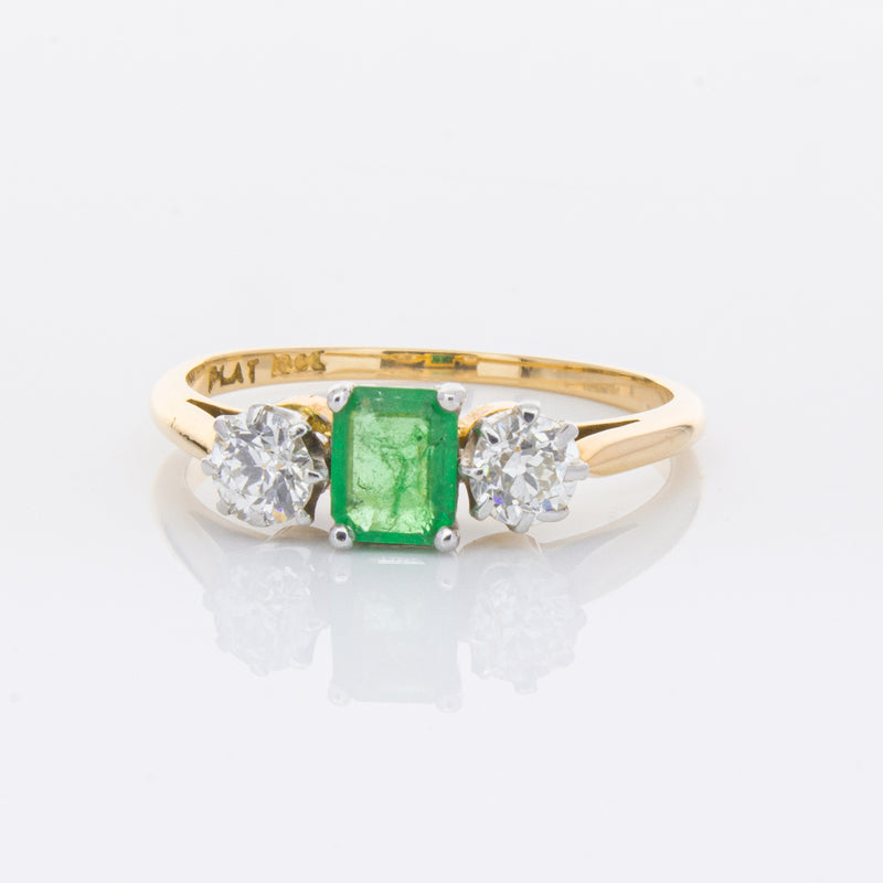 Deja Vu 17ct Yellow Gold & Platinum .50ct Emerald & Diamond Ring-Ring-Walker & Hall