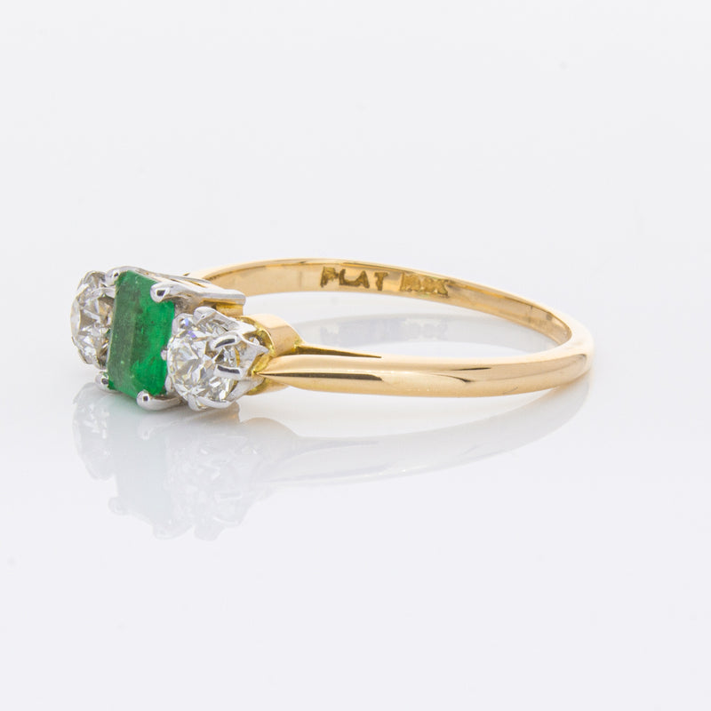 Deja Vu 17ct Yellow Gold & Platinum .50ct Emerald & Diamond Ring-Ring-Walker & Hall