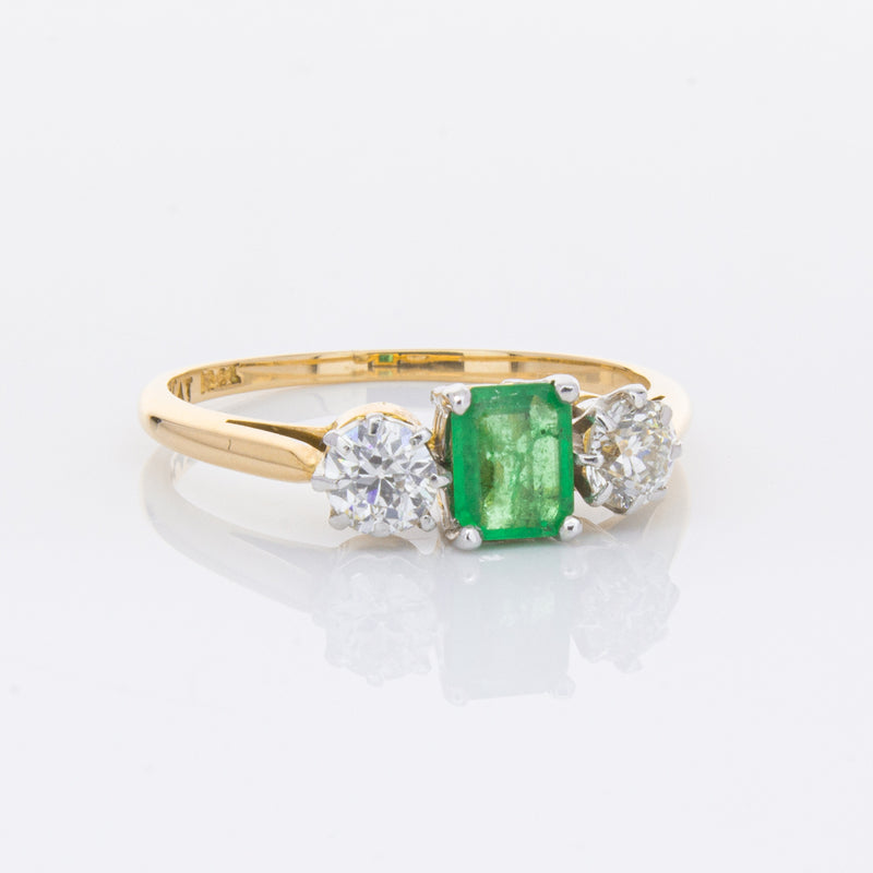 Deja Vu 17ct Yellow Gold & Platinum .50ct Emerald & Diamond Ring-Ring-Walker & Hall