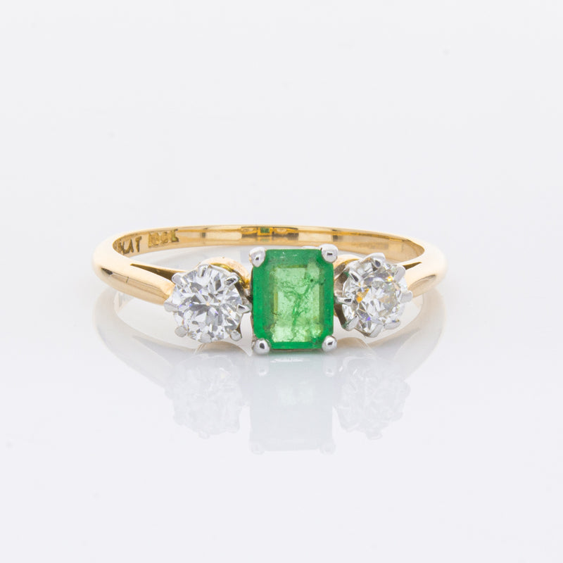 Deja Vu 17ct Yellow Gold & Platinum .50ct Emerald & Diamond Ring-Ring-Walker & Hall