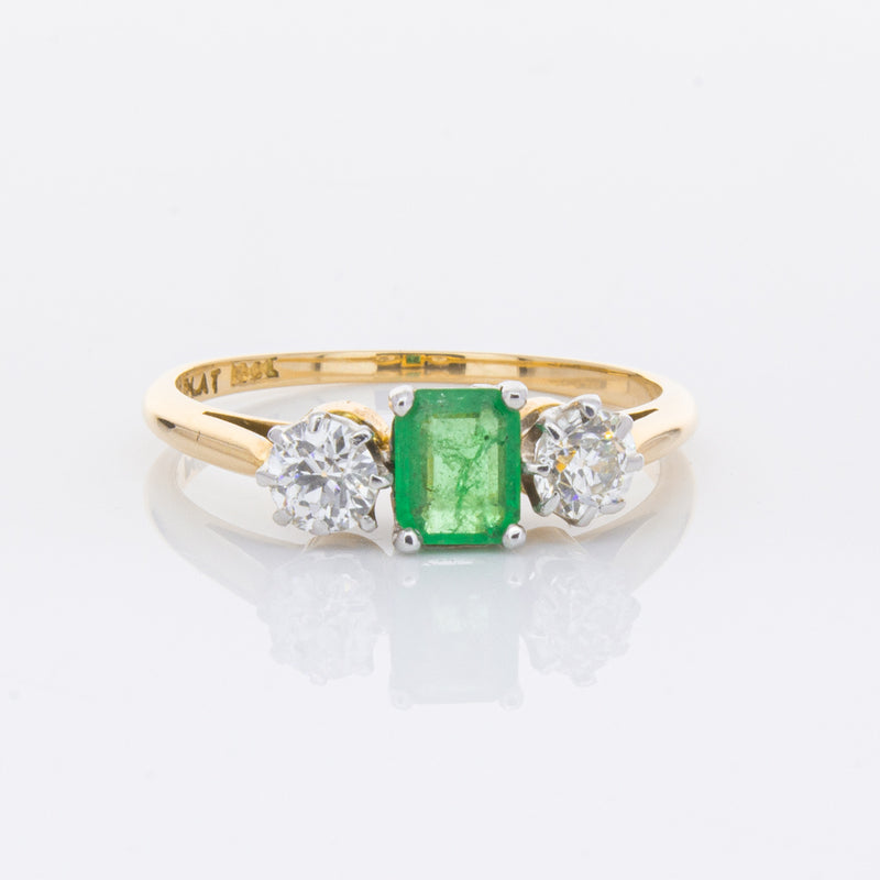 Deja Vu 17ct Yellow Gold & Platinum .50ct Emerald & Diamond Ring-Ring-Walker & Hall