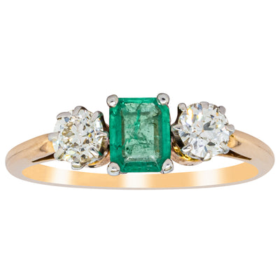 Deja Vu 17ct Yellow Gold & Platinum .50ct Emerald & Diamond Ring-Ring-Walker & Hall