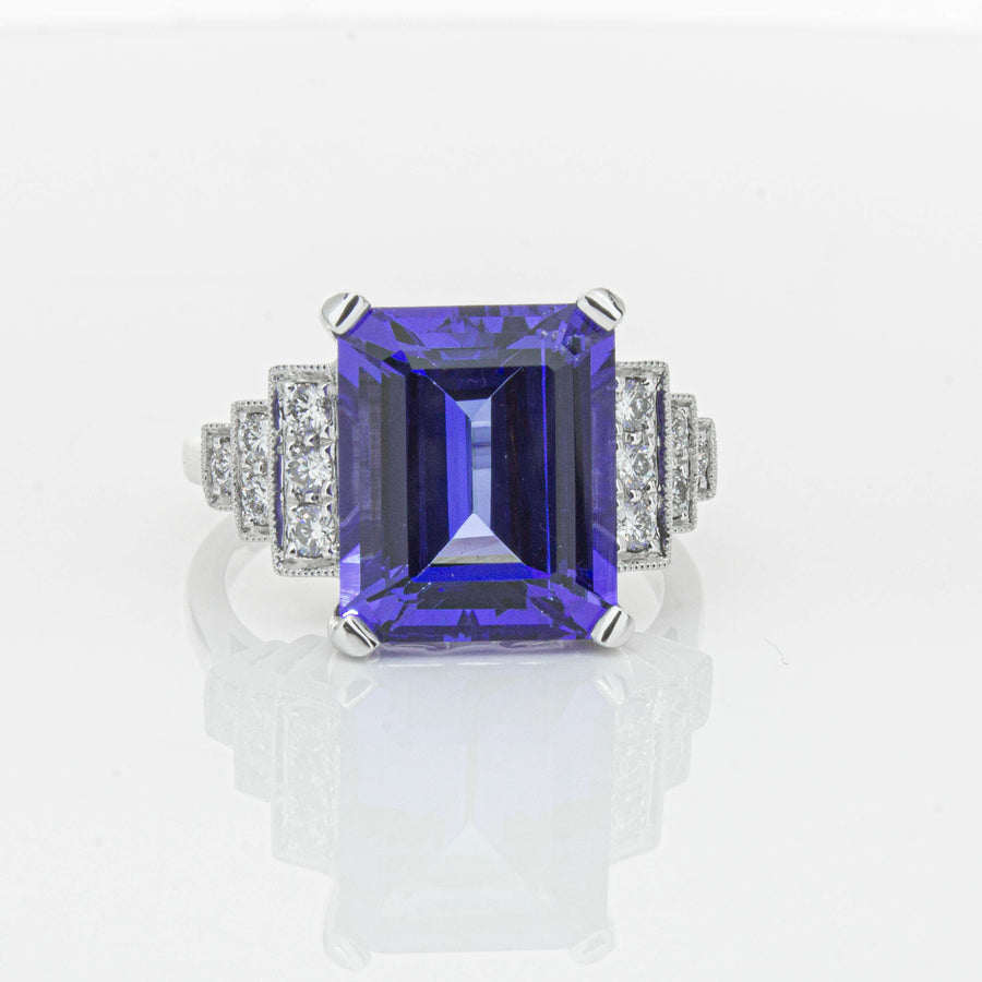18ct White Gold 7.35ct Tanzanite & Diamond Maya Ring-Ring-Walker & Hall