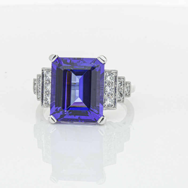 18ct White Gold 7.35ct Tanzanite & Diamond Maya Ring-Ring-Walker & Hall