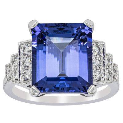 18ct White Gold 7.35ct Tanzanite & Diamond Maya Ring-Ring-Walker & Hall