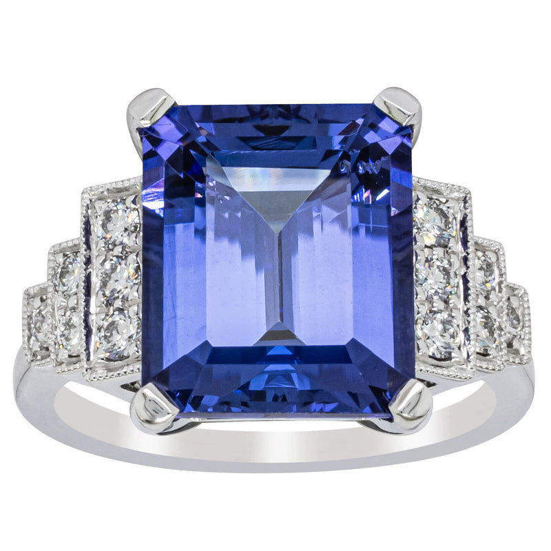 18ct White Gold 7.35ct Tanzanite & Diamond Maya Ring-Ring-Walker & Hall