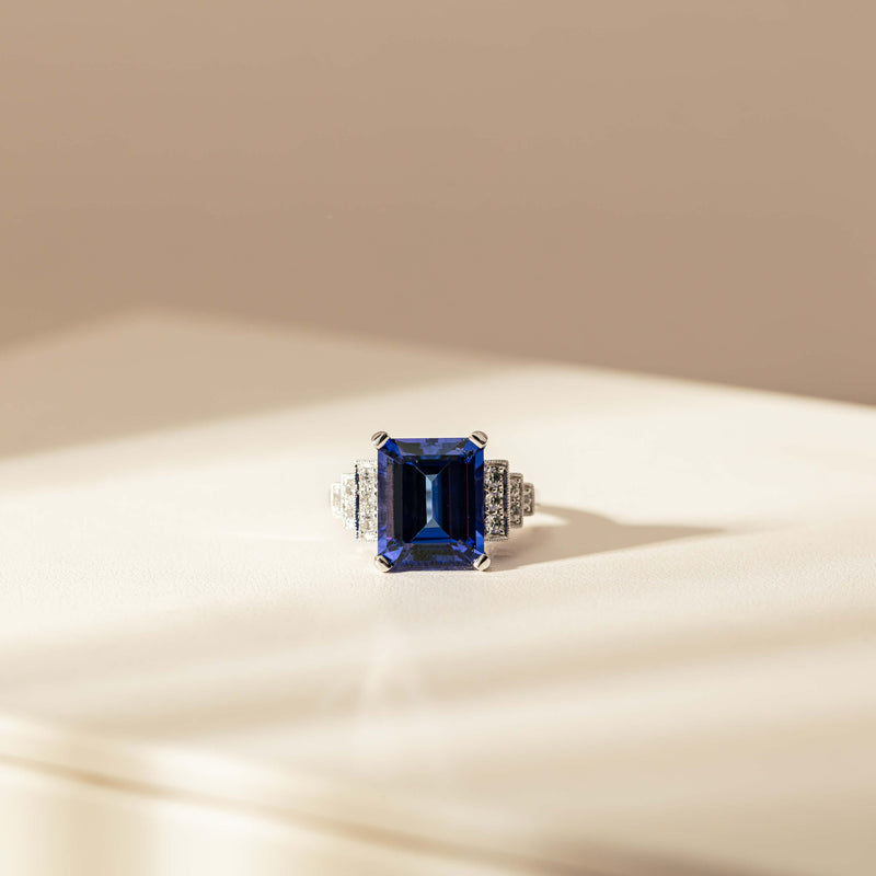 18ct White Gold 7.35ct Tanzanite & Diamond Maya Ring-Ring-Walker & Hall