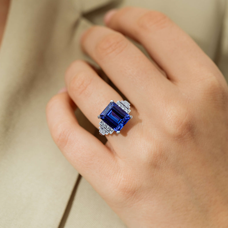 18ct White Gold 7.35ct Tanzanite & Diamond Maya Ring-Ring-Walker & Hall