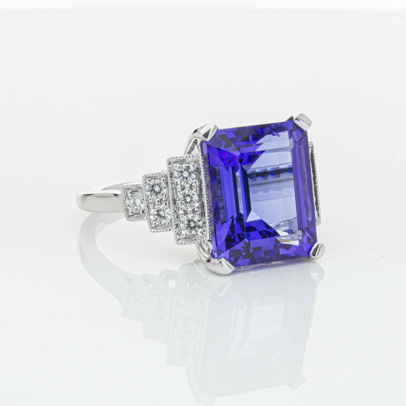 18ct White Gold 7.35ct Tanzanite & Diamond Maya Ring-Ring-Walker & Hall