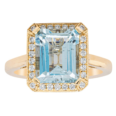 18ct Yellow Gold 3.00ct Aquamarine & Diamond Empire Ring-Ring-Walker & Hall