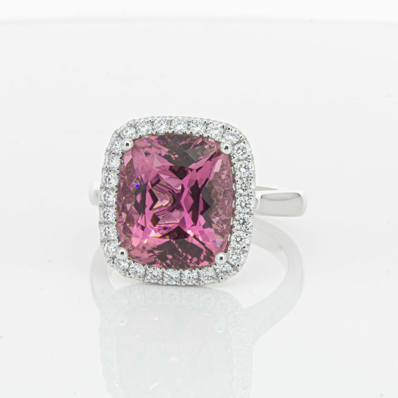 18ct White Gold 5.64ct Pink Tourmaline & Diamond Fleur Ring-Ring-Walker & Hall