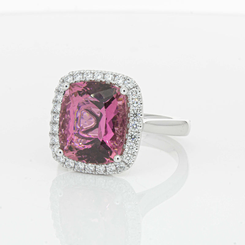 18ct White Gold 5.64ct Pink Tourmaline & Diamond Fleur Ring-Ring-Walker & Hall