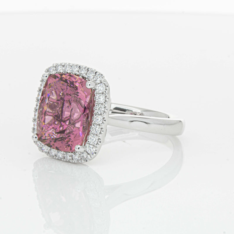 18ct White Gold 5.64ct Pink Tourmaline & Diamond Fleur Ring-Ring-Walker & Hall