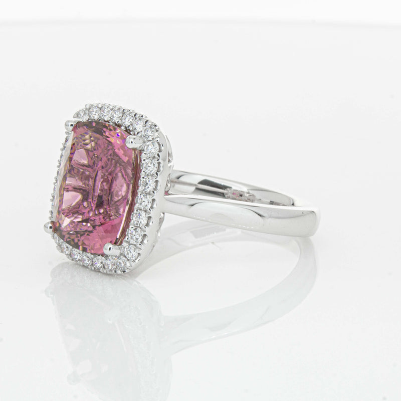 18ct White Gold 5.64ct Pink Tourmaline & Diamond Fleur Ring-Ring-Walker & Hall