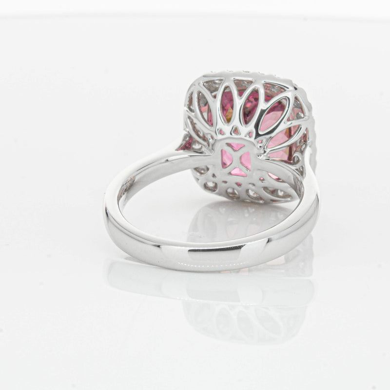 18ct White Gold 5.64ct Pink Tourmaline & Diamond Fleur Ring-Ring-Walker & Hall