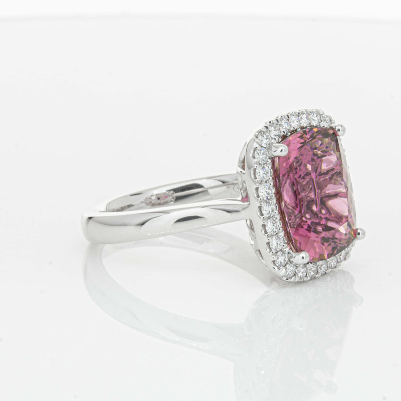 18ct White Gold 5.64ct Pink Tourmaline & Diamond Fleur Ring-Ring-Walker & Hall