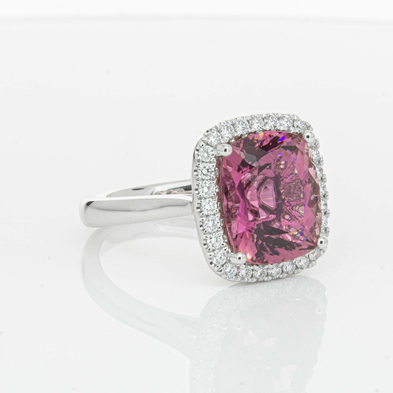 18ct White Gold 5.64ct Pink Tourmaline & Diamond Fleur Ring-Ring-Walker & Hall
