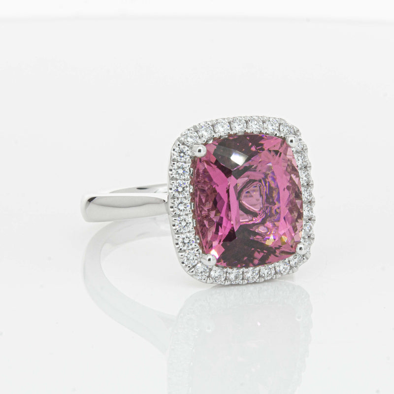 18ct White Gold 5.64ct Pink Tourmaline & Diamond Fleur Ring-Ring-Walker & Hall
