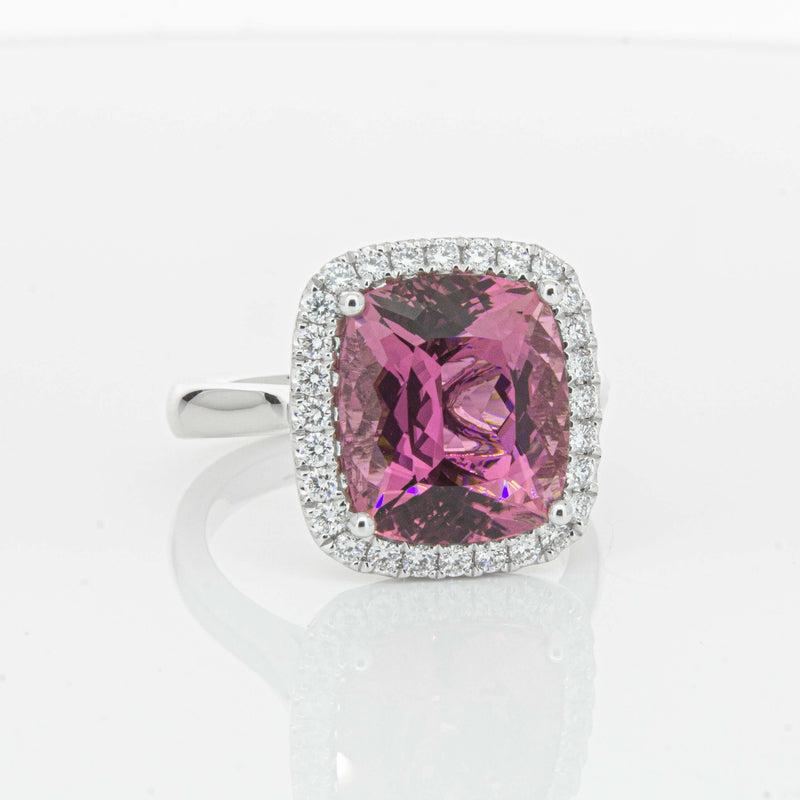 18ct White Gold 5.64ct Pink Tourmaline & Diamond Fleur Ring-Ring-Walker & Hall