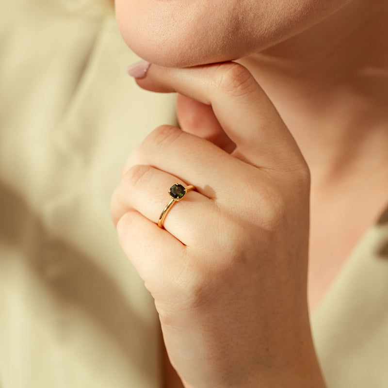 18ct Yellow Gold 1.02ct Green Tourmaline Mini Octavia Ring-Ring-Walker & Hall
