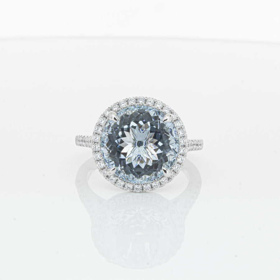 18ct White Gold 6.38ct Aquamarine & Diamond Sierra Ring-Ring-Walker & Hall