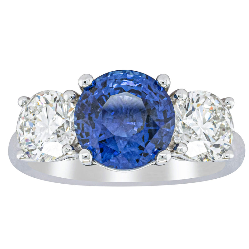 18ct White Gold 3.51ct Sapphire & Diamond Trinity Ring-Ring-Walker & Hall