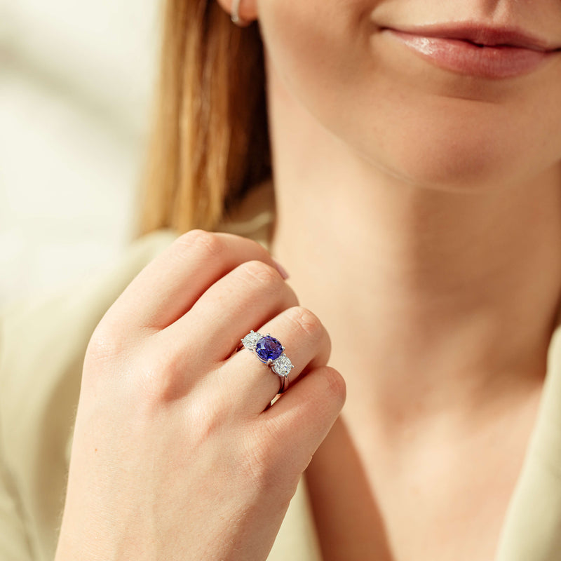 18ct White Gold 3.51ct Sapphire & Diamond Trinity Ring-Ring-Walker & Hall