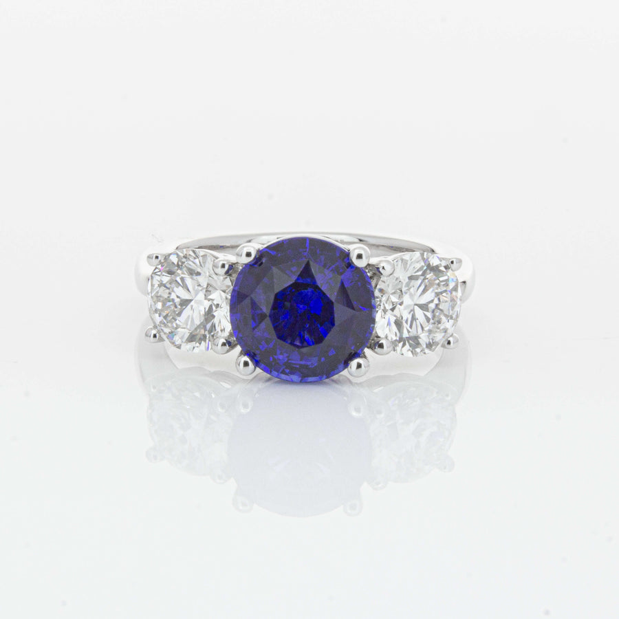 18ct White Gold 3.51ct Sapphire & Diamond Trinity Ring-Ring-Walker & Hall