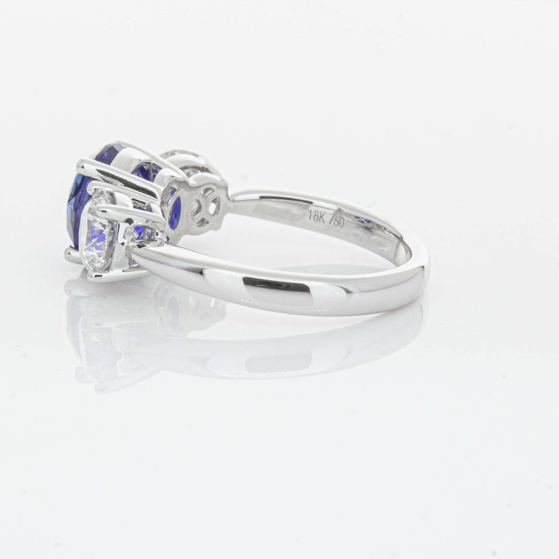 18ct White Gold 3.51ct Sapphire & Diamond Trinity Ring-Ring-Walker & Hall