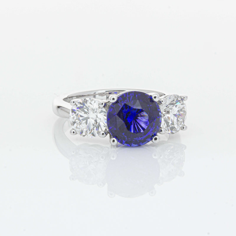 18ct White Gold 3.51ct Sapphire & Diamond Trinity Ring-Ring-Walker & Hall