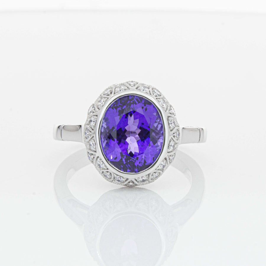 18ct White Gold 3.64ct Tanzanite & Diamond Dulce Ring-Ring-Walker & Hall