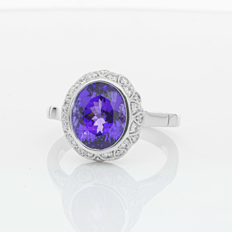 18ct White Gold 3.64ct Tanzanite & Diamond Dulce Ring-Ring-Walker & Hall
