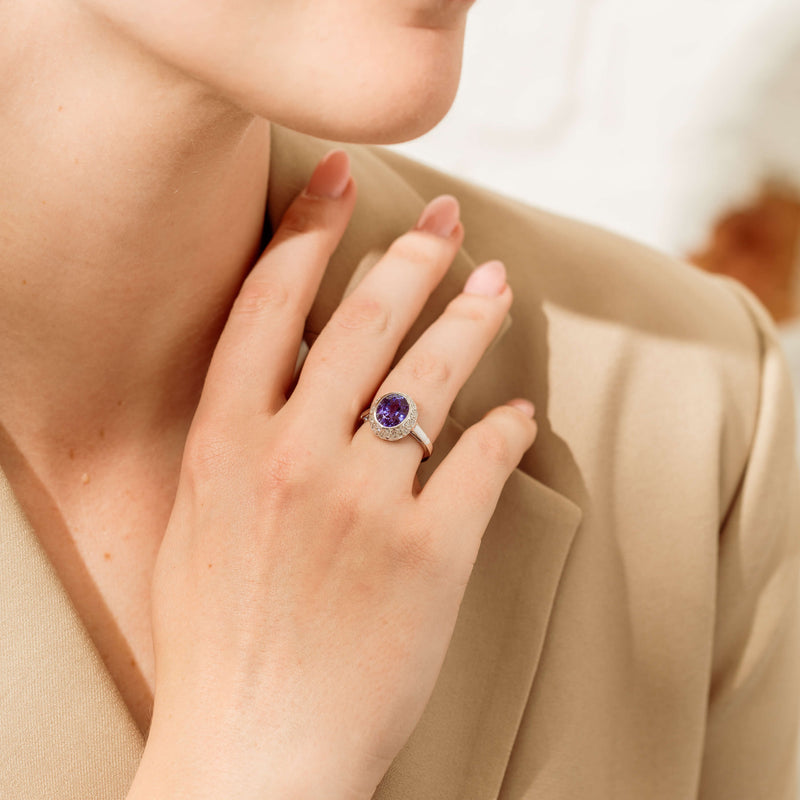 18ct White Gold 3.64ct Tanzanite & Diamond Dulce Ring-Ring-Walker & Hall