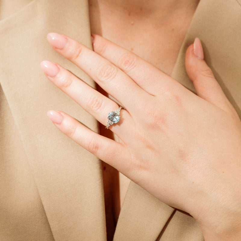 18ct White Gold 1.90ct Aquamarine & Diamond Oriana Ring-Ring-Walker & Hall