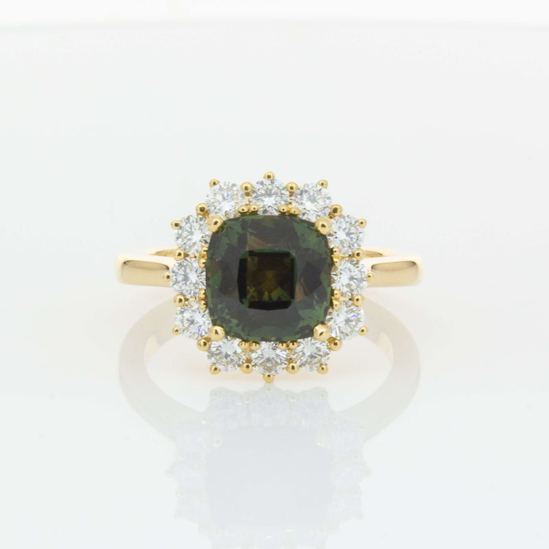 18ct Yellow Gold 3.56ct Green Sapphire & Diamond Belle Ring-Ring-Walker & Hall