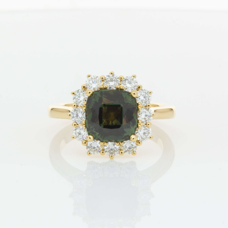 18ct Yellow Gold 3.56ct Green Sapphire & Diamond Belle Ring-Ring-Walker & Hall