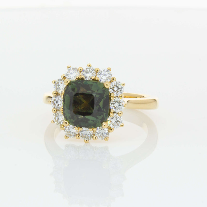 18ct Yellow Gold 3.56ct Green Sapphire & Diamond Belle Ring-Ring-Walker & Hall